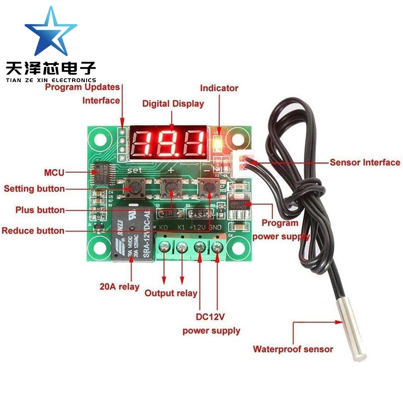 W1209 12V DC Digital Temperature Controller Board Micro Digital ...