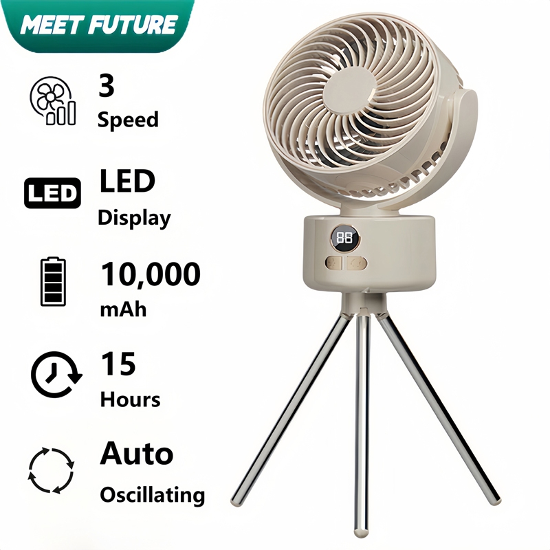 Portable Camping Fan Display Rechargeable 10,000mAh Charging 3 Speed ...