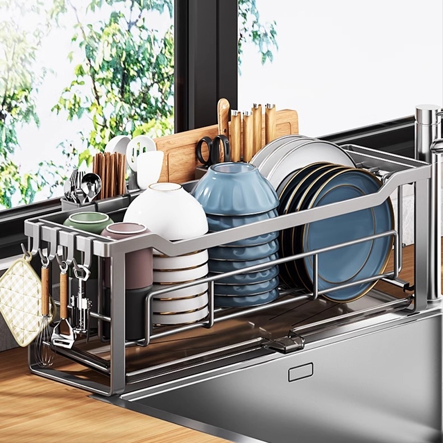 CHIT Dish Rack with Drip Plate Rotatable Drain Rack Stainless Dish ...