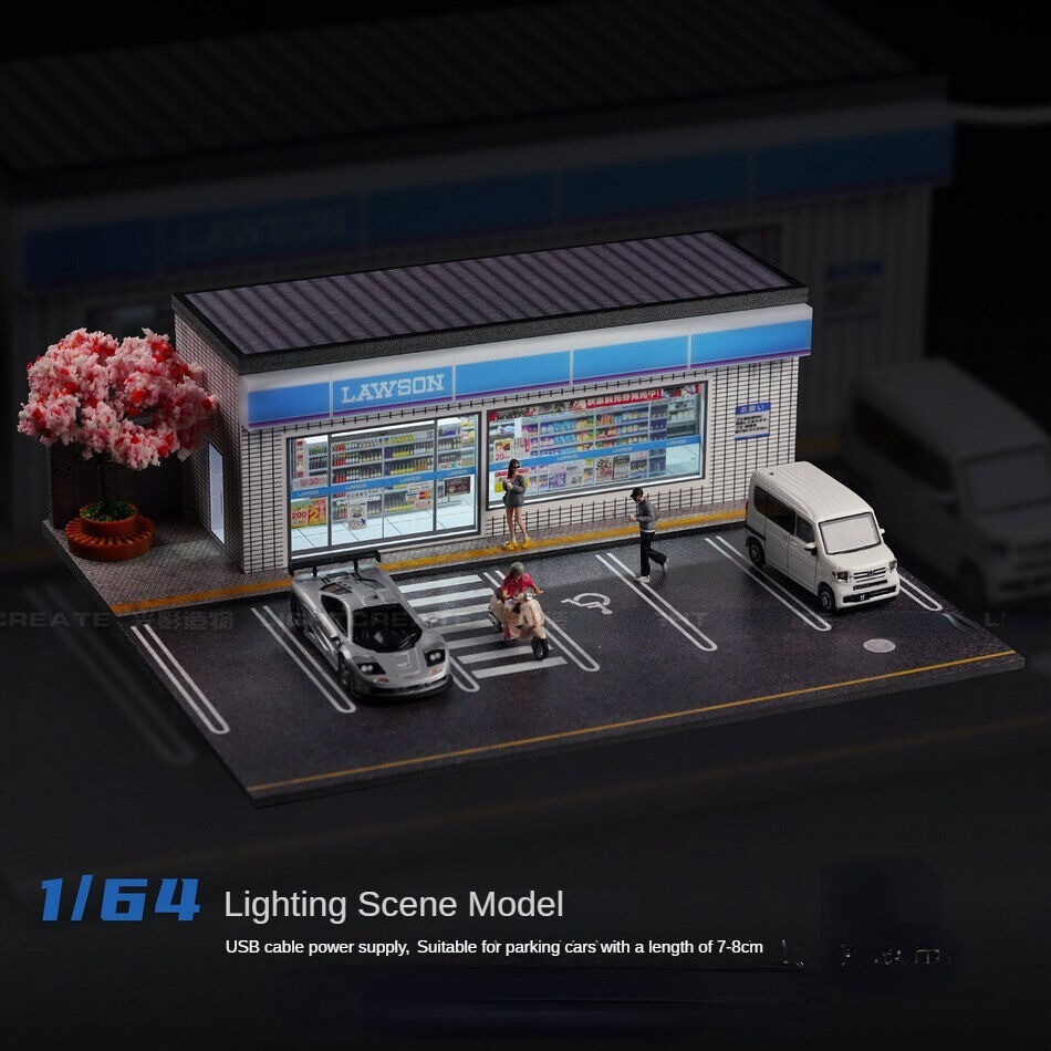 1/64 Diorama Car Parking Lot Model City Convenience Store Scene Display