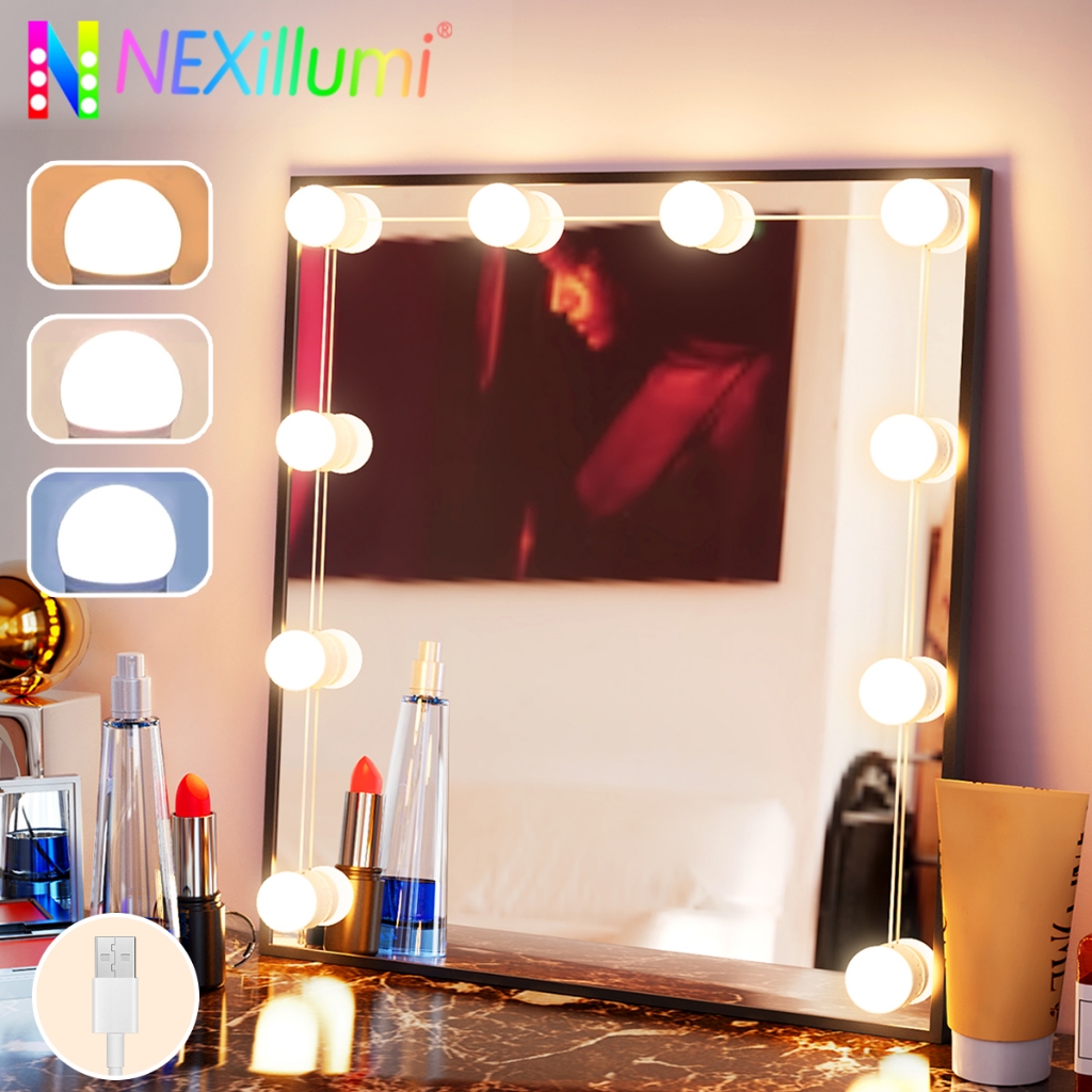 10 Bulb Mirror Lights Dimmable Makeup 3 Colors Adjustable Vanity ...