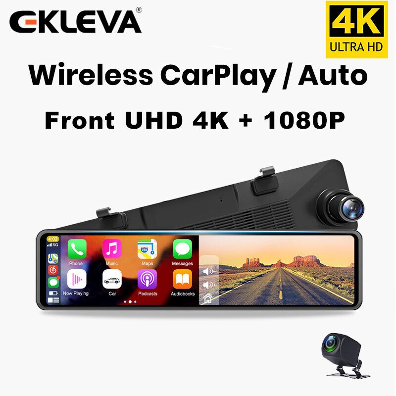 EKLEVA 4K Wireless CarPlay Android Auto Dual Screen Car DVR Dash Cam 11