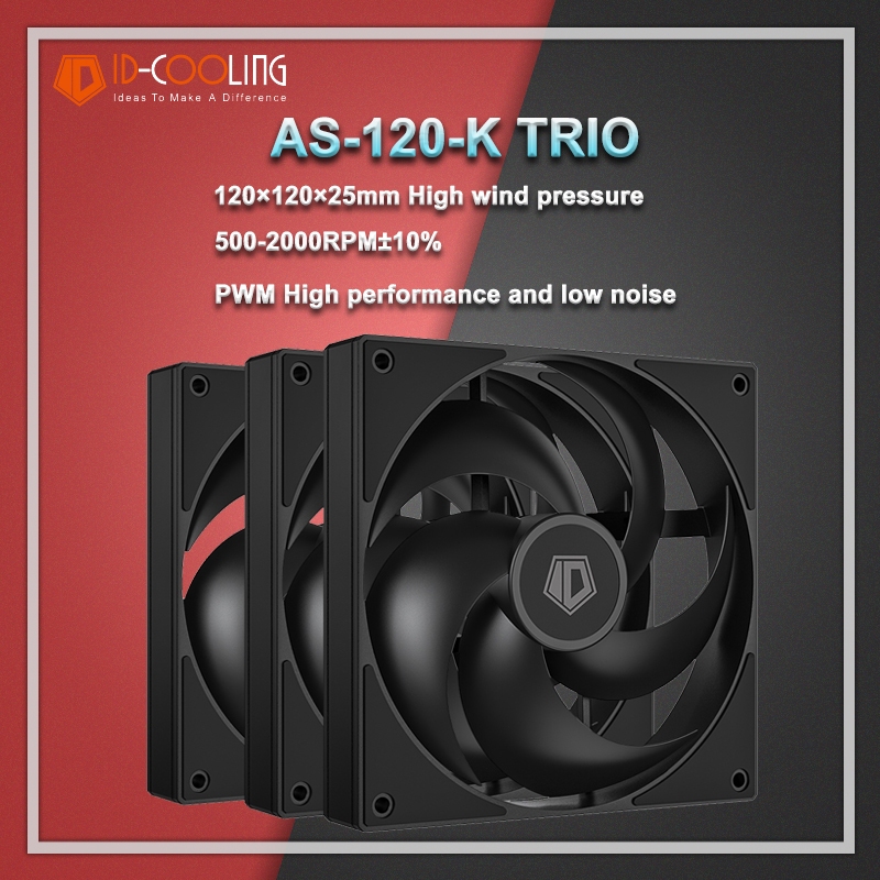 ID-COOLING AS-120-K TRIO 12CM Chassis Fan 4PIN PWM Temperature Control ...