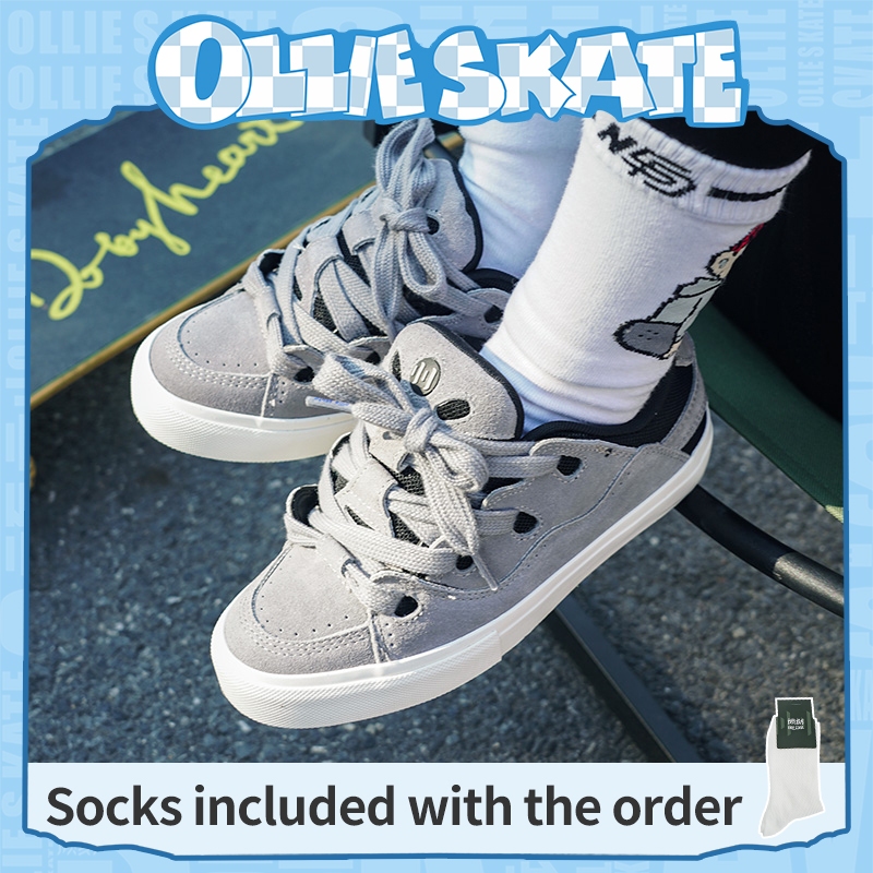 Bake18008 Ollieskate Dark Gray Suede Canvas Stitching Fashion Retro Men  Women Unisex Skateboard Shoes Sneakers