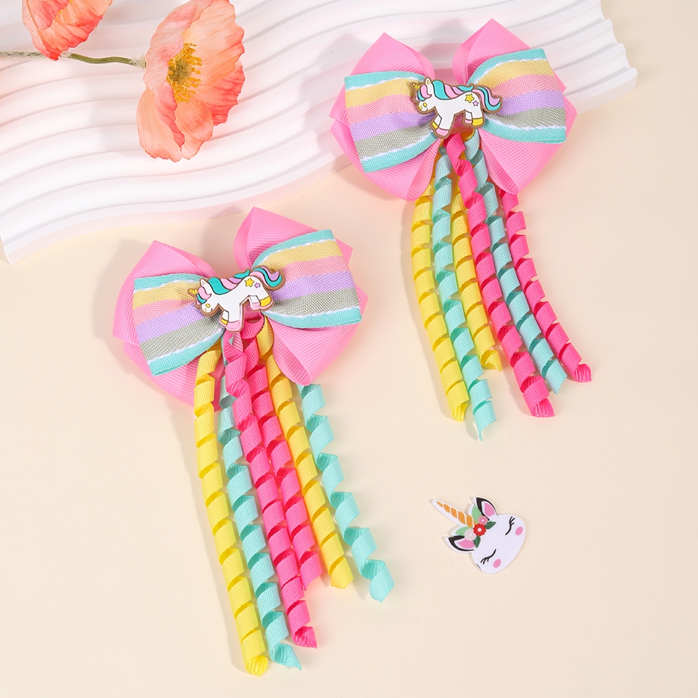 2Pcs/set Colorful Ribbons Hair Bows Hair Clips with Unicorn Accessories ...
