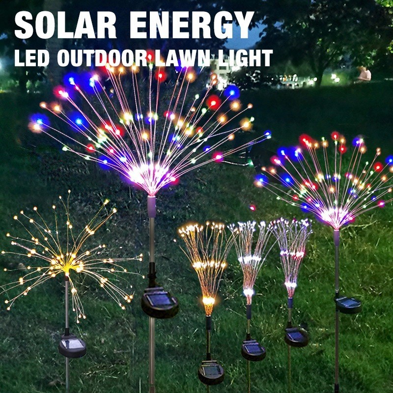 Solar Christmas Fireworks Lights Outdoor Waterproof 8 Modes Fairy ...