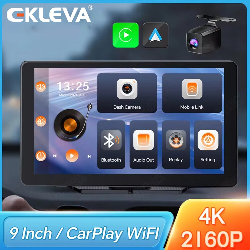 EKLEVA K7 9 Inch 4K Dash Cam Car DVR Wireless Carplay & Android Auto