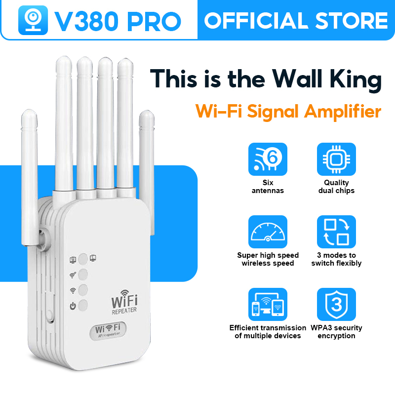V380 PRO 300Mbps Wireless WIFi Repeater Antenna High Speed WiFi Extender  Signal Amplifier Dual network interface WiFi Enhancer For Home and Small