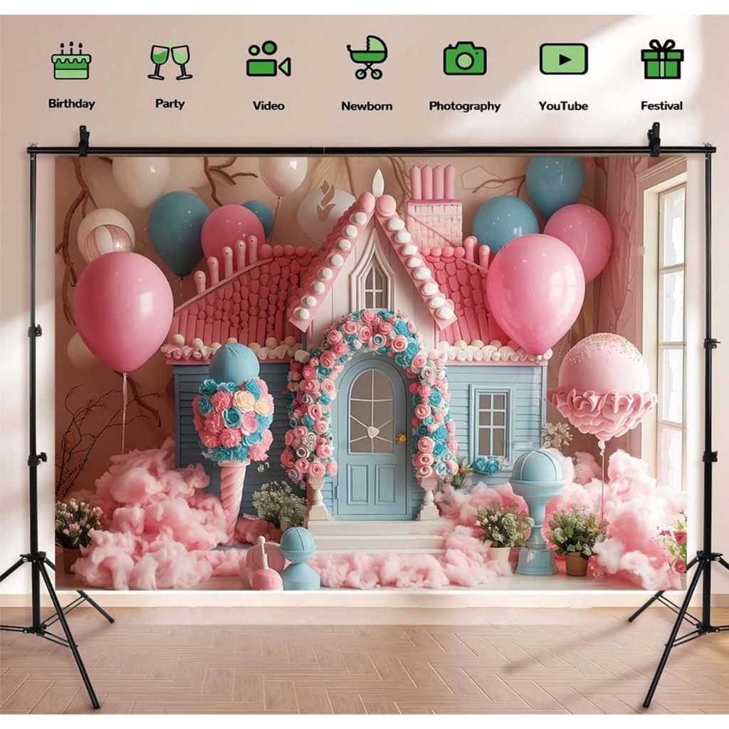 Pink Balloon Flowers Lollipop Candyland Backdrop Icecream Sweet Donut ...