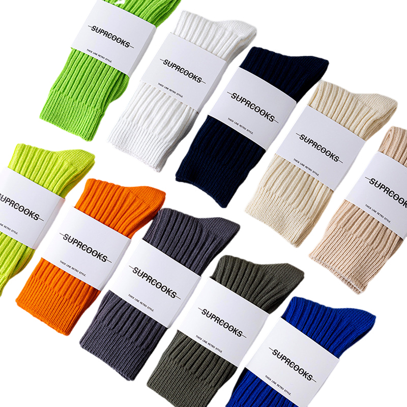 Classic solid color mid-rise socks for men and women four-season sports ...