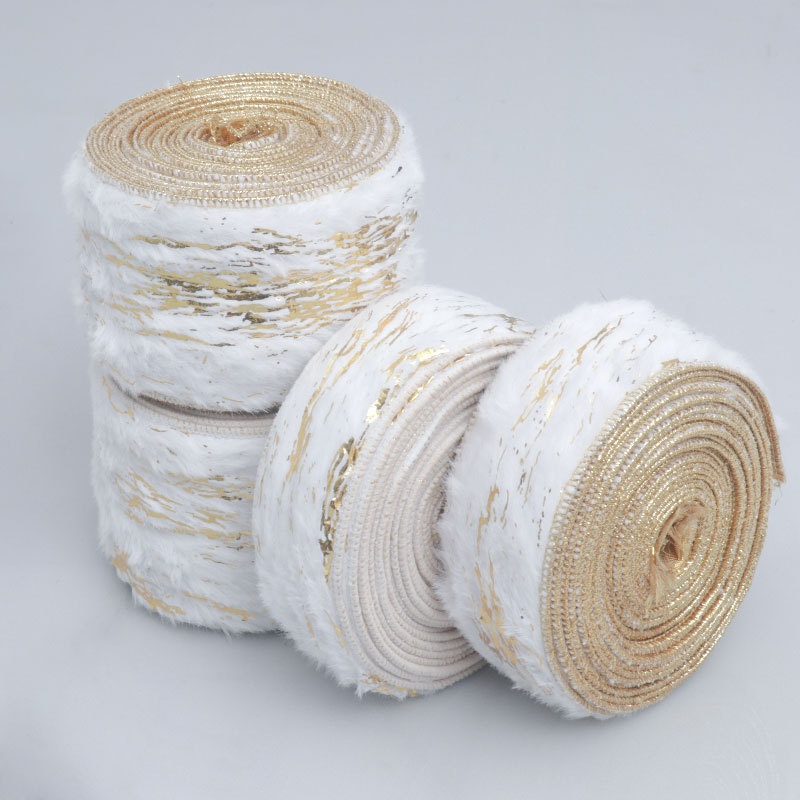 10yards Plush Wire Christmas Ribbon Velvet White Gold Ribbons Wreath ...