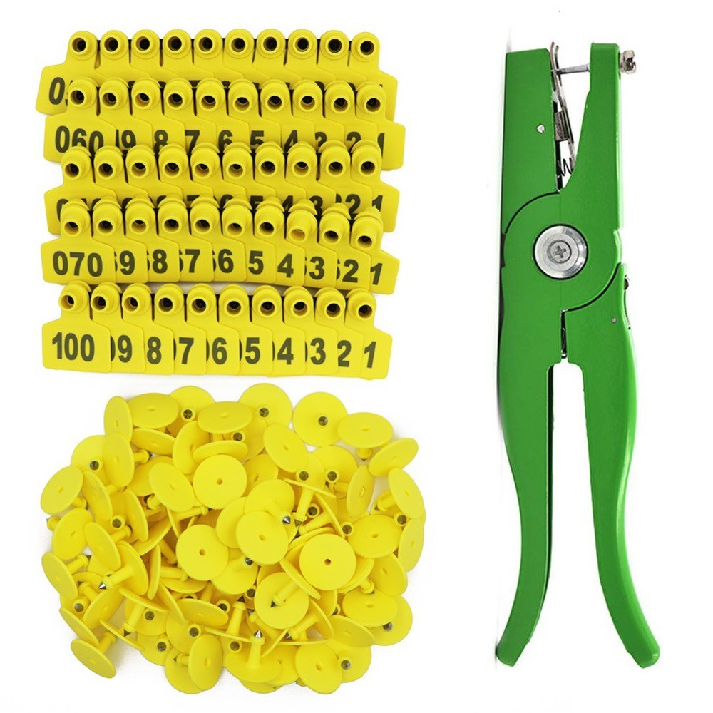Livestock Animal Ear Tag Applicator Plier with Number 001-100 Ear Tags ...