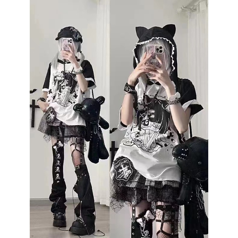 Japanese Summer New Spliced Contrasting Short Sleeved Adhesive Tape ...