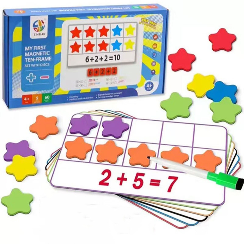 BAIVYLE Giant Magnetic Ten Frame Set 5 Ten Frames And 55 Magnetic Math Counters Math Manipulatives Games For Kids, Classroom Toys For Kindergarten Learning Materials Homeschool Supplies