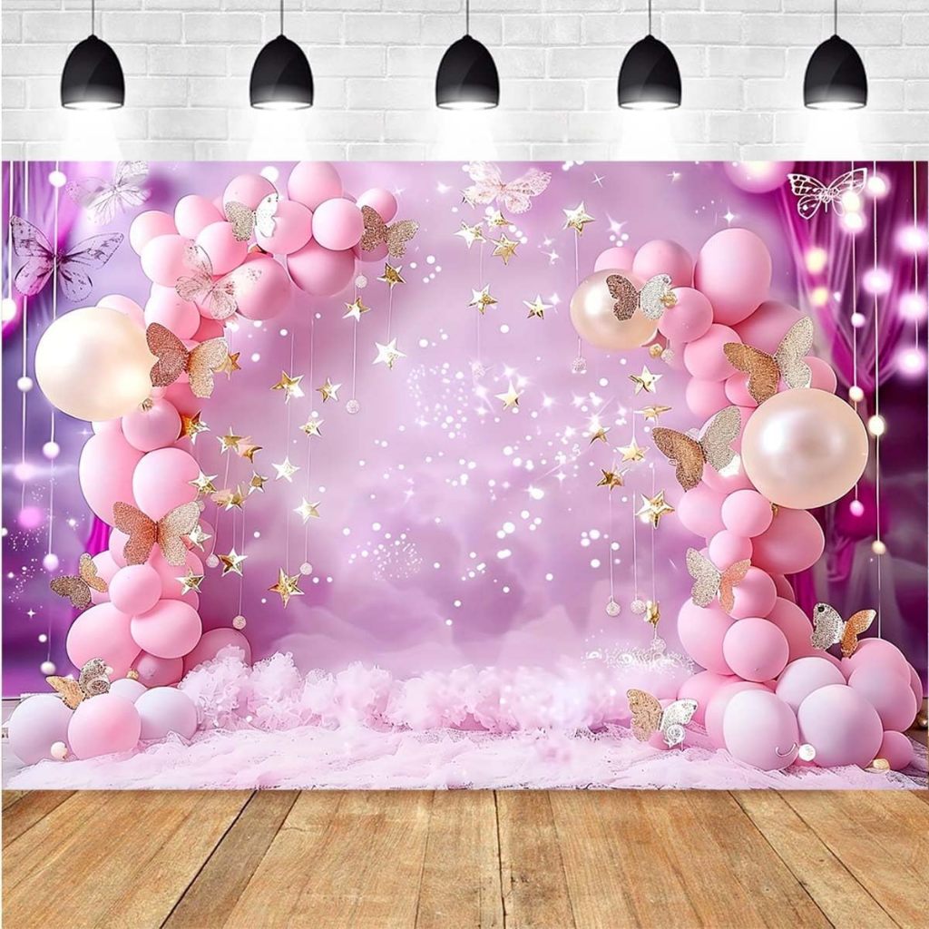 Pink Flower Balloon Butterfly Cake Crush Girl 1st Birthday Party ...