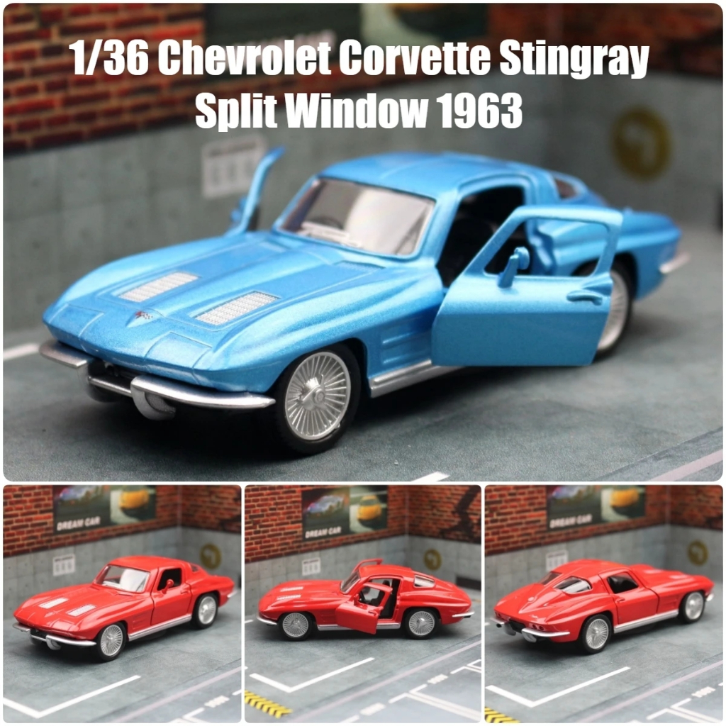 RMZ CITY 1:36 Chevrolet Corvette Stingray 1963 Simulation Die Cast Car  Models Diecast Alloy Metal Miniature Pull Back Collection Gift For Boys Kid