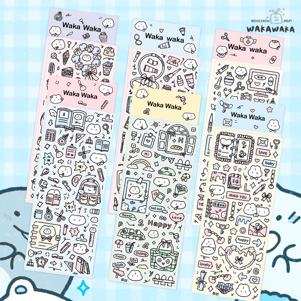 Wakawaka 6pcs Original Stickers Cute Stickers Handbook Goo Card ...
