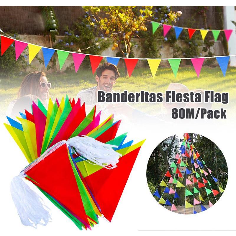 1 PCS 80 Meter Colorful Triangle Flag Carnival Birthday Party School ...