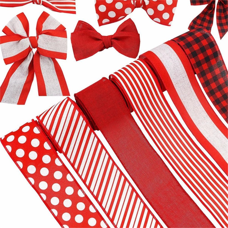 5yards Wire Edge Christmas Ribbon Red White Polka Dots Burlap Wreath Bowknot Ribbon For