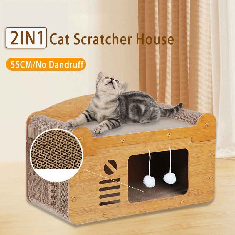 Large Cat Scratch House 2IN1 Pet Cat Sleeping Bed Wear-resistant Wooden ...