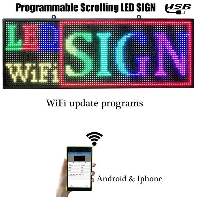 WIFI LED Display Signboard RGB Running Message LED Sign Board Scrolling ...