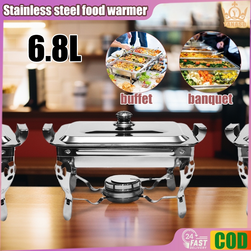 6.8L Food Warmer Rack Square Stainless Steel Hot Pot Alcohol Heating ...