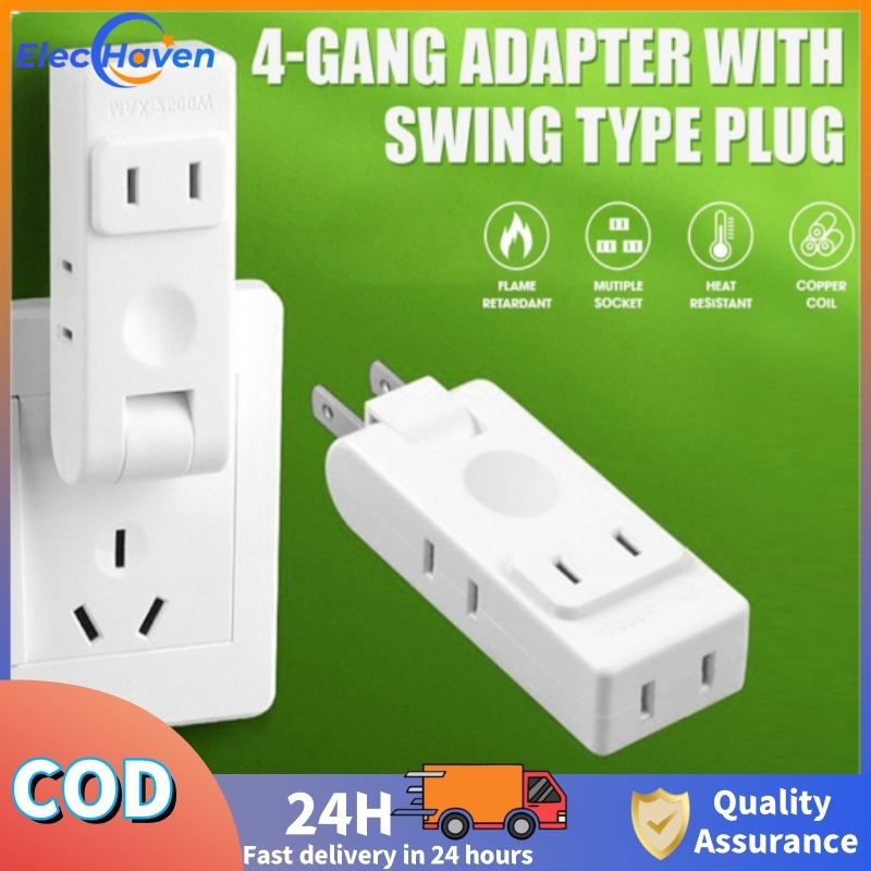 Outlet Extension Adaptor Socket Power Adapter 4 Gang Rotating Travel ...
