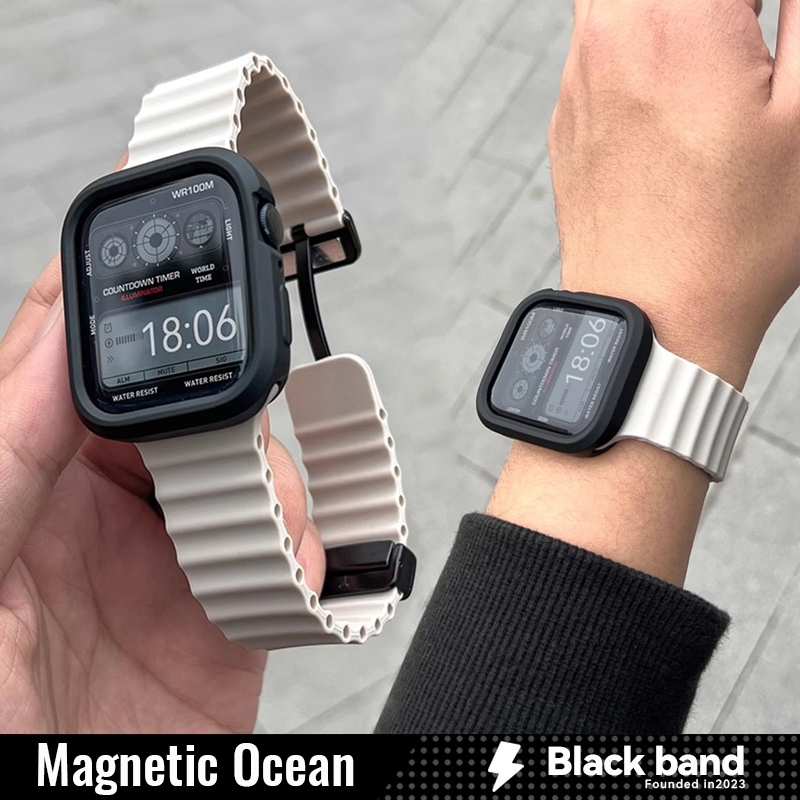 Magnetic Silicone Ocean Band for iWatch Series10 46mm 42mm Ultra 49mm  45mm 41mm Watchband Soft Rubber Band with Magnetic Clasp for iWatch Series 