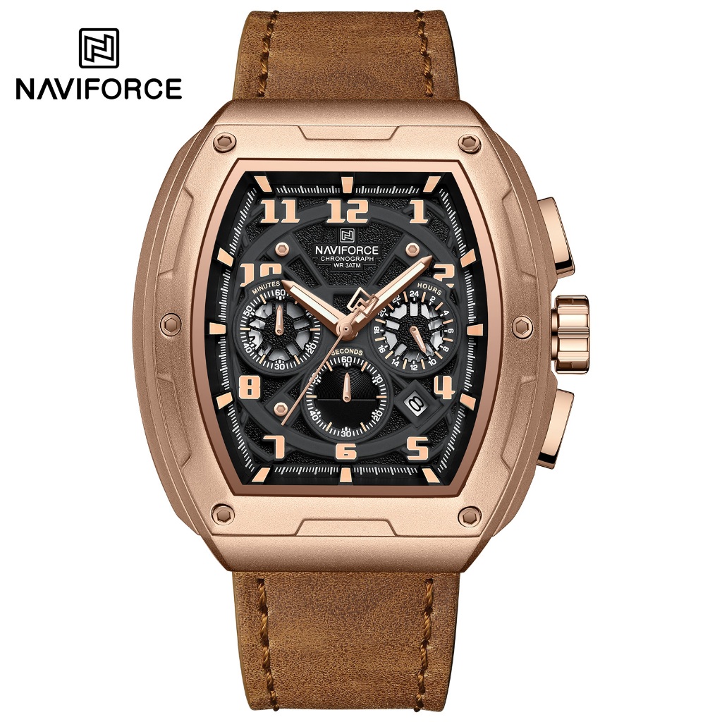 NAVIFORCE 8053 Tonneau Dial Waterproof Luminous Men s Leather Watch Shopee Philippines