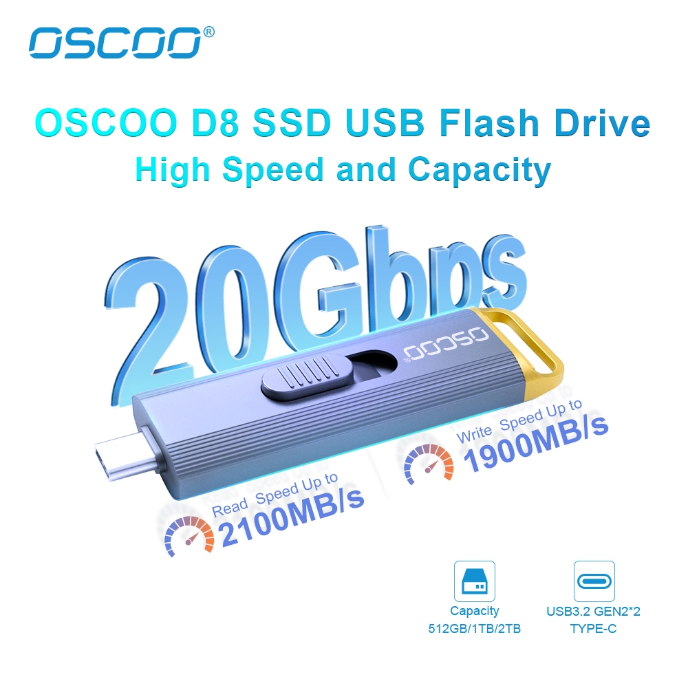 (Real Memory Capacity) OSCOO PSSD 3D TLC Type C 3.2 Gen2 20Gbps SSD 1TB
