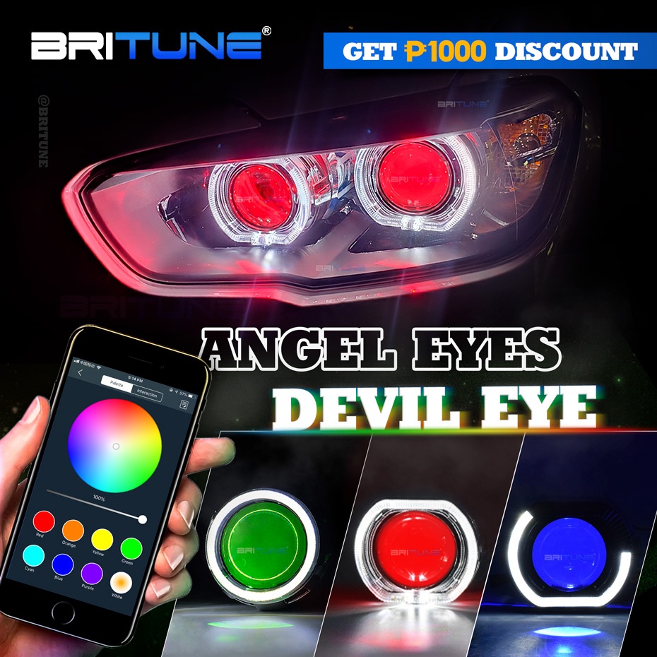 LED Bluetooth Devil Eye APP RGB H7 H4 LED Projector Angel Eye Halo Ring ...