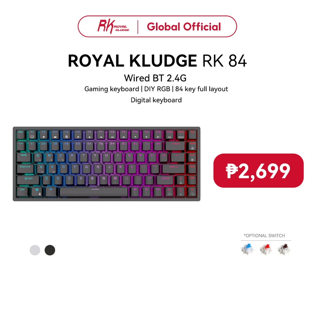 Royal Kludge RK84/RK857 Tri-Mode Hotswappable RGB Backlit Bluetooth 2 ...