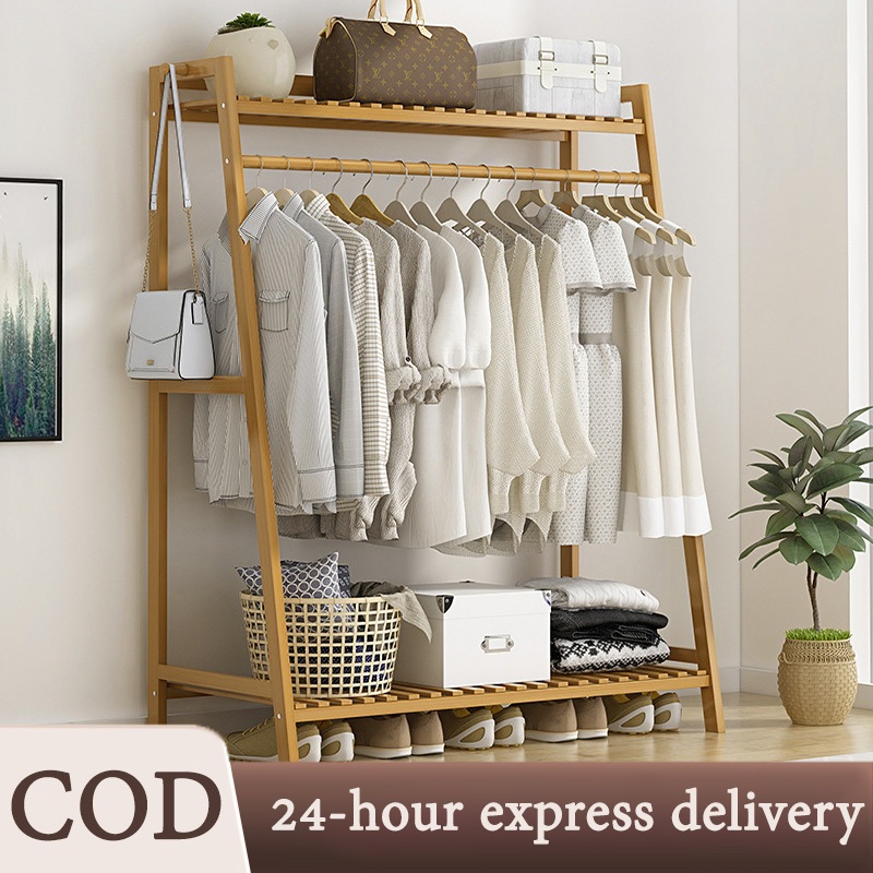 Bamboo Clothes Rack Organizer Hanging Rack Combination Coat Rack Stand ...