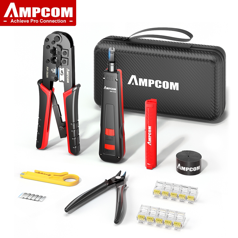 AMPCOM Ethernet Crimping Tool Kit 7-in-1 for CAT6/CAT5e/CAT5 RJ45 ...