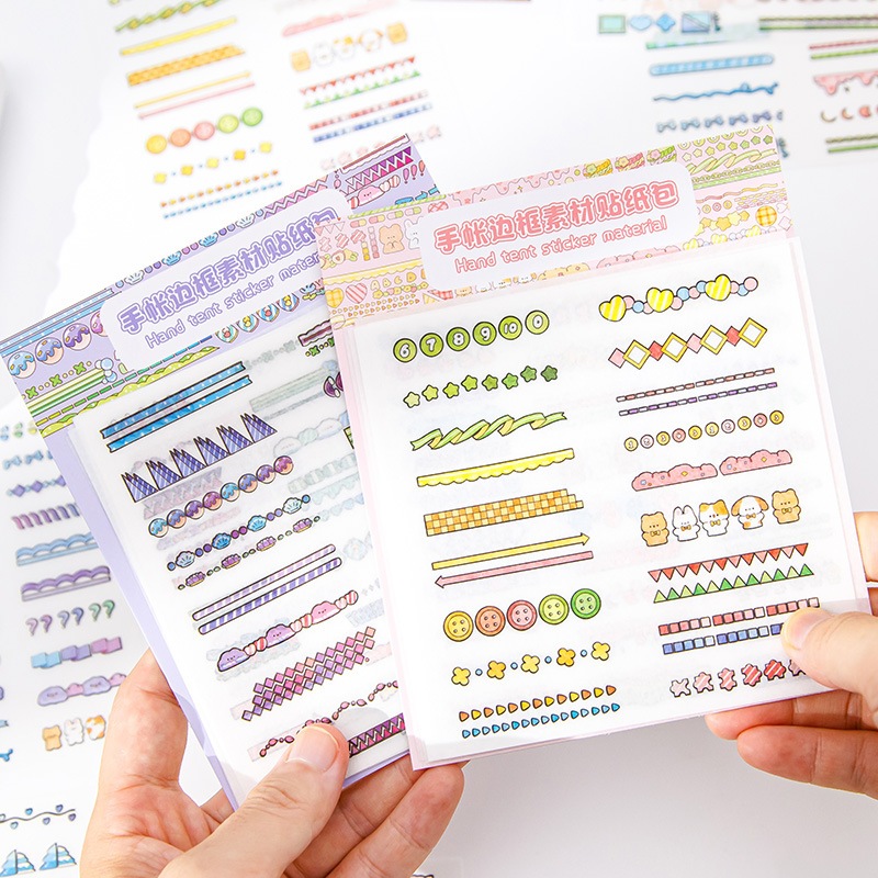 10 Sheets Cute Cartoon Border Stickers Kawaii Handmade DIY Scrapbooking ...