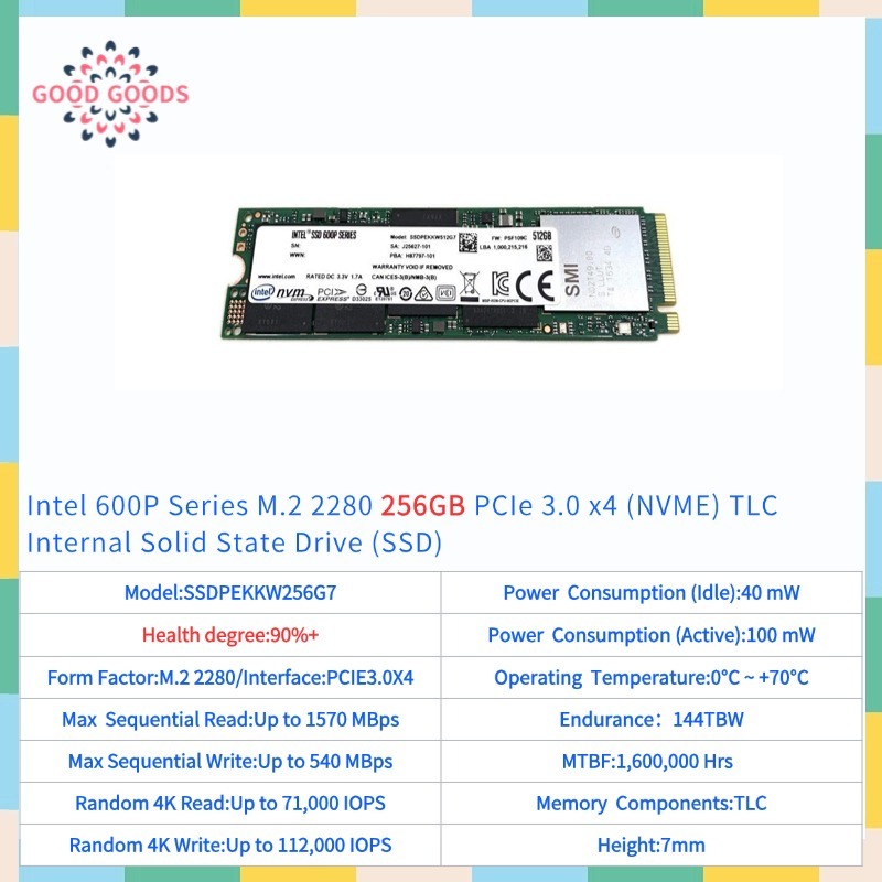 Intel SSD 600p 6000P Series 128GB 256GB 360GB 512GB M.2 80mm PCIe NVMe 3.0 x4 3D1 TLC Solid State Drive
