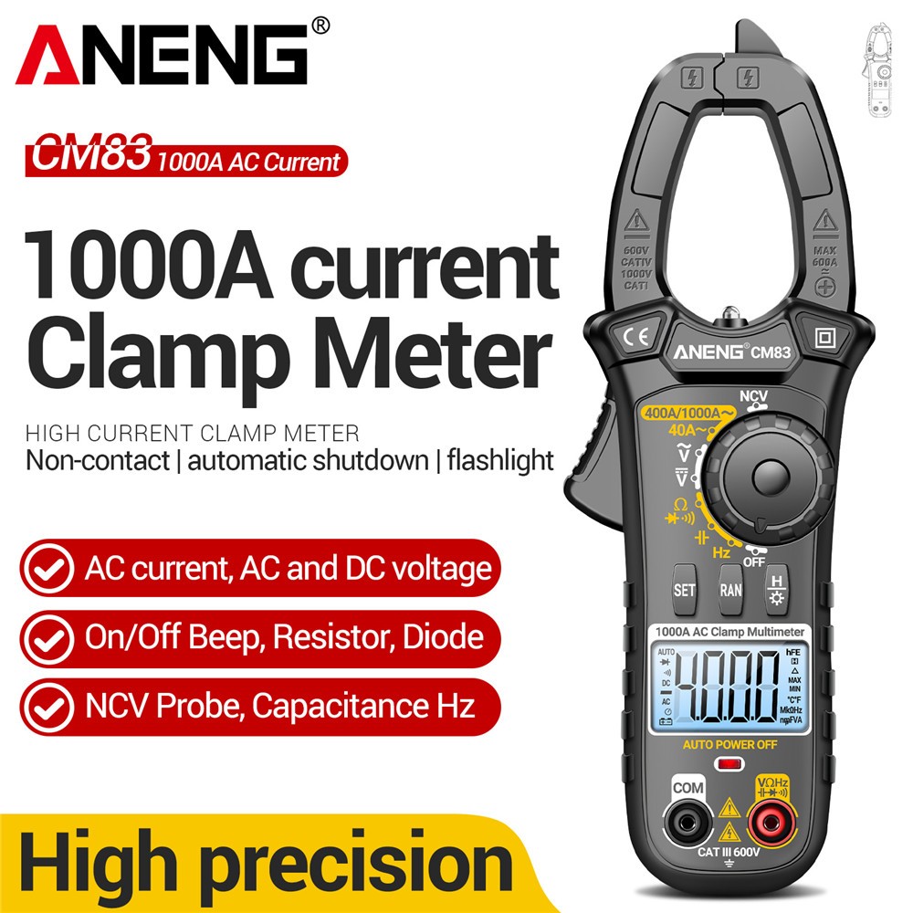 ANENG CM83 Digital Clamp Meter 1000A AC Current Capacitance 4000 Count ...