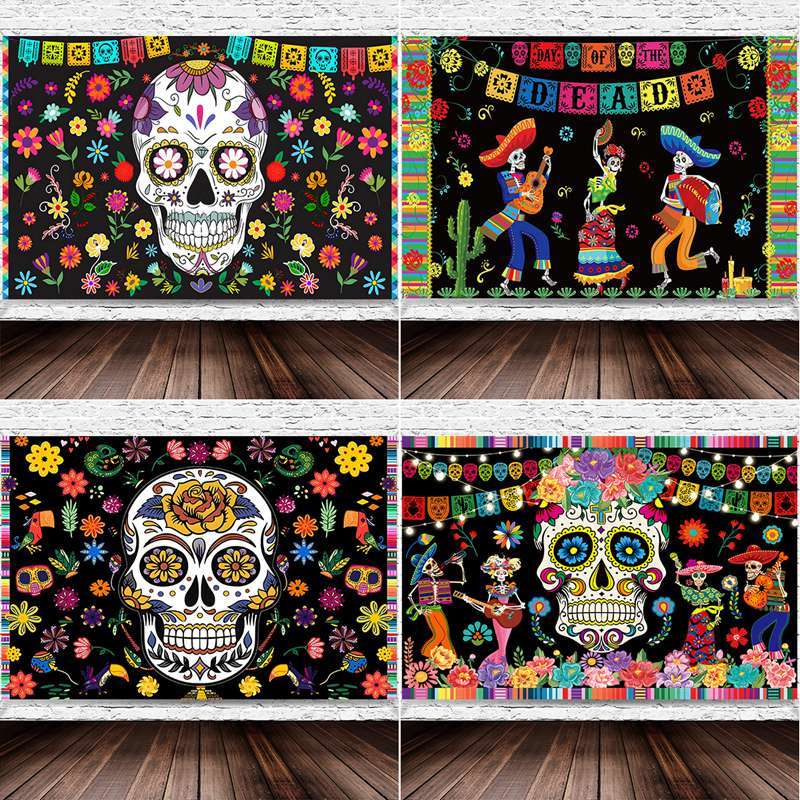150*100cm Vinyl Day Of Dead Backdrop Skull Floral Photograph Background