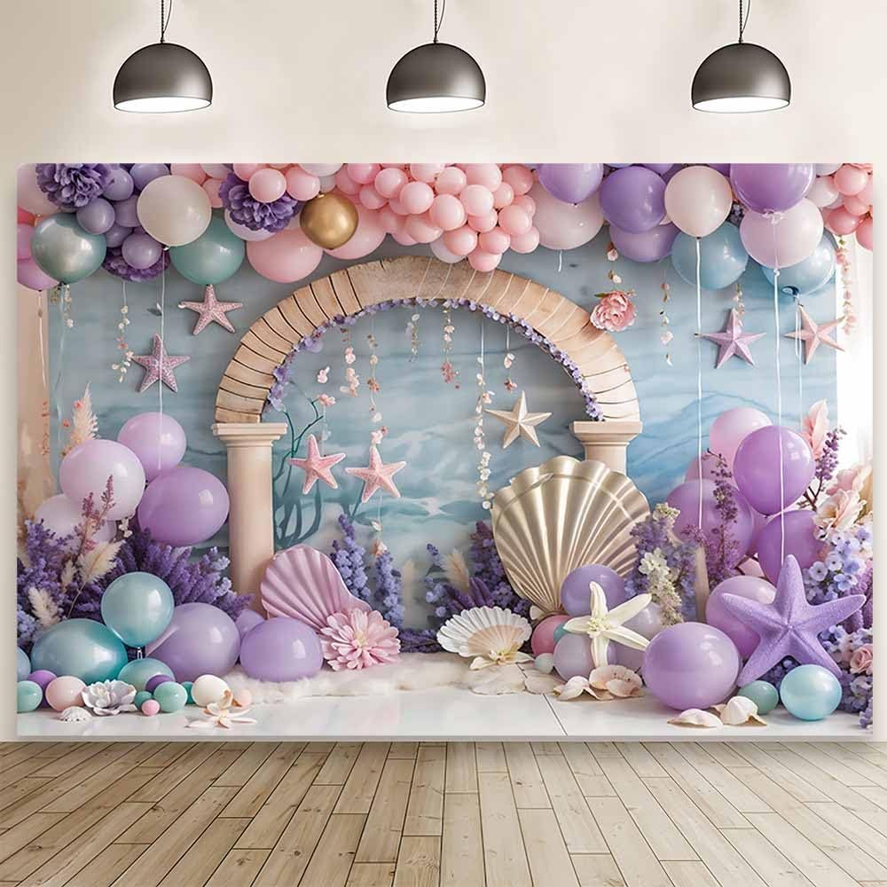 Under The Sea Photography Backdrop Purple and Pink Balloon Princess ...