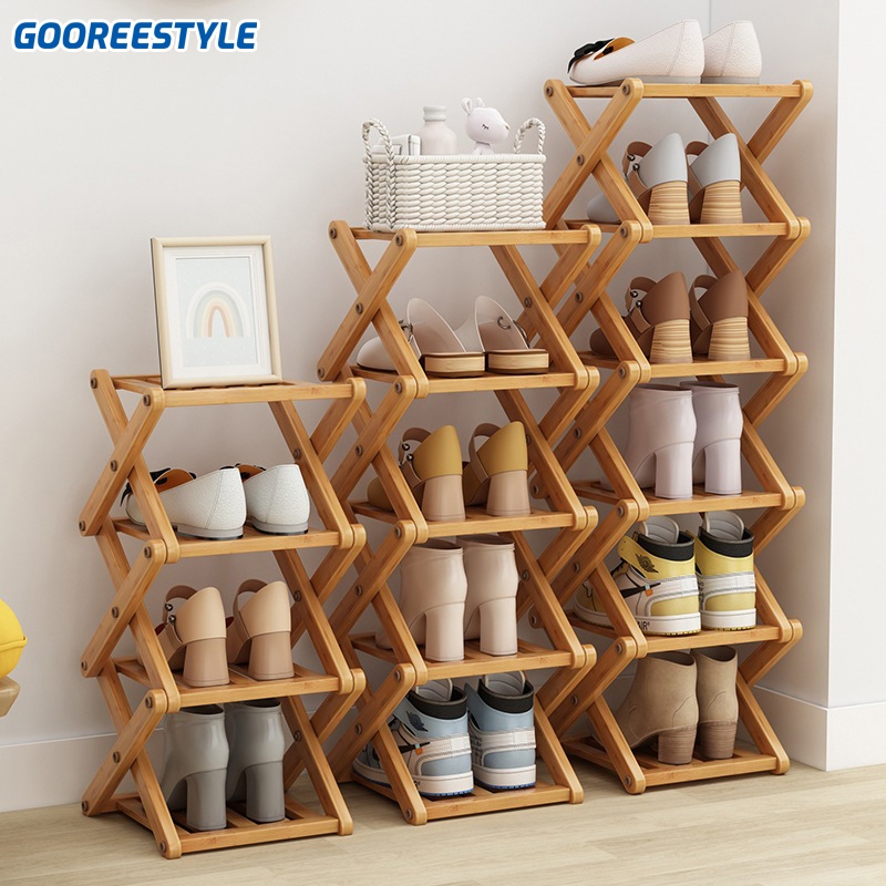 gooreestyle Simple Folding Multi-tier Shoe Rack bamboo Balcony Shoe ...
