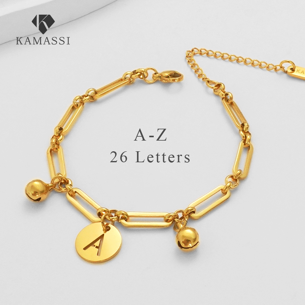 KAMASSI Stainless Steel Small Golden Beads Letter Bracelet for Women ...