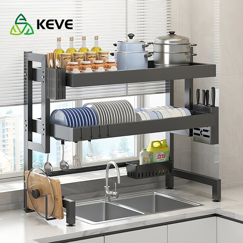 KEVE 1/2 Layer Dish Rack Over The Sink Dish Drying Rack Dishwashing Rack  Dish Drainer Plates Organizer Kitchen Rack