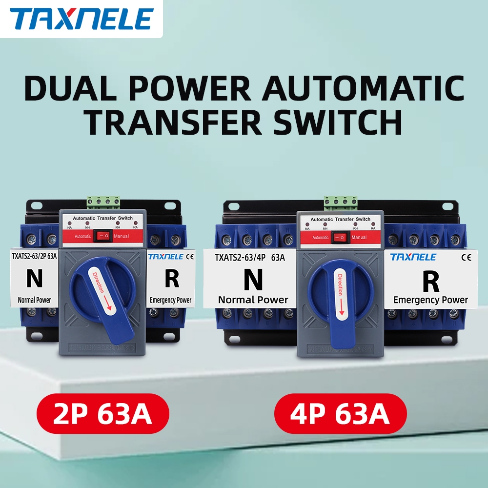 TAXNELE ATS 2P 4P 63A 230V Circuit Breaker Dual Power Automatic ...