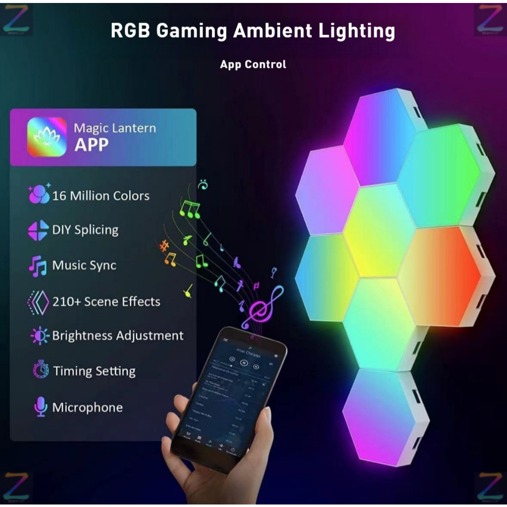 6pcs LED App Controlled RGB Pickup Rhythm Hexagon Light Sound Control ...
