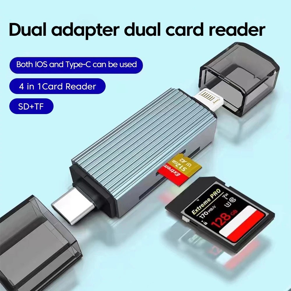New 4 in 1 Card Reader Type C Ligh/tni/ng To SD TF Memory Card Reader ...
