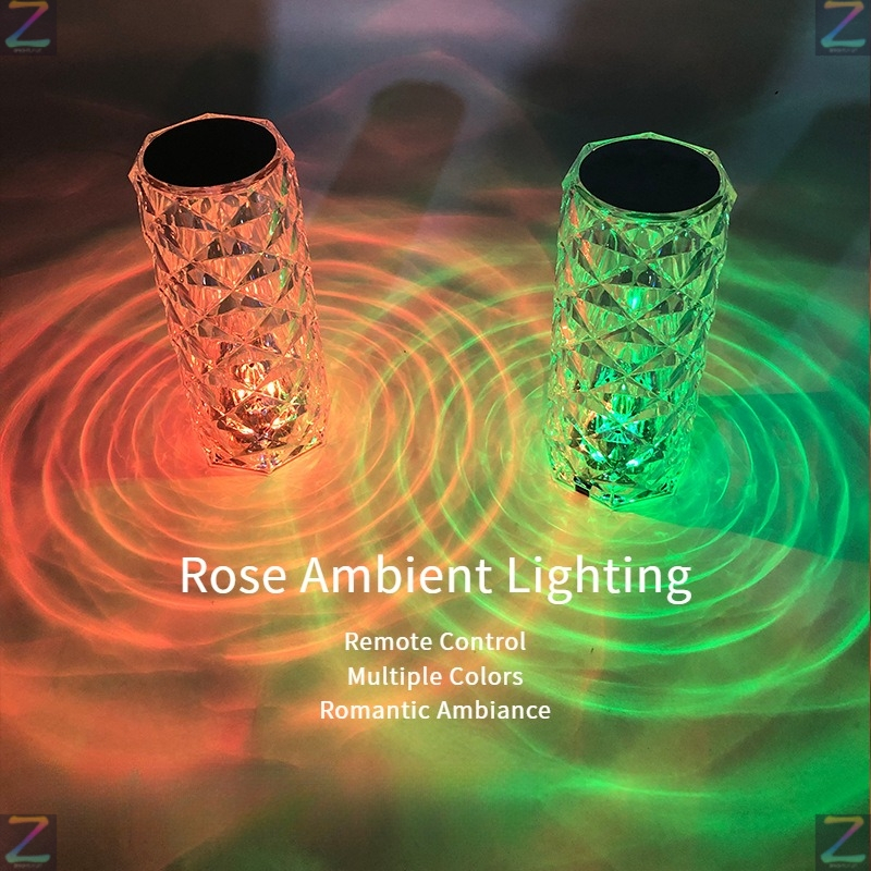Touch Remote Control Rose Lamp Crystal Bedside Ambiance Rechargeable ...