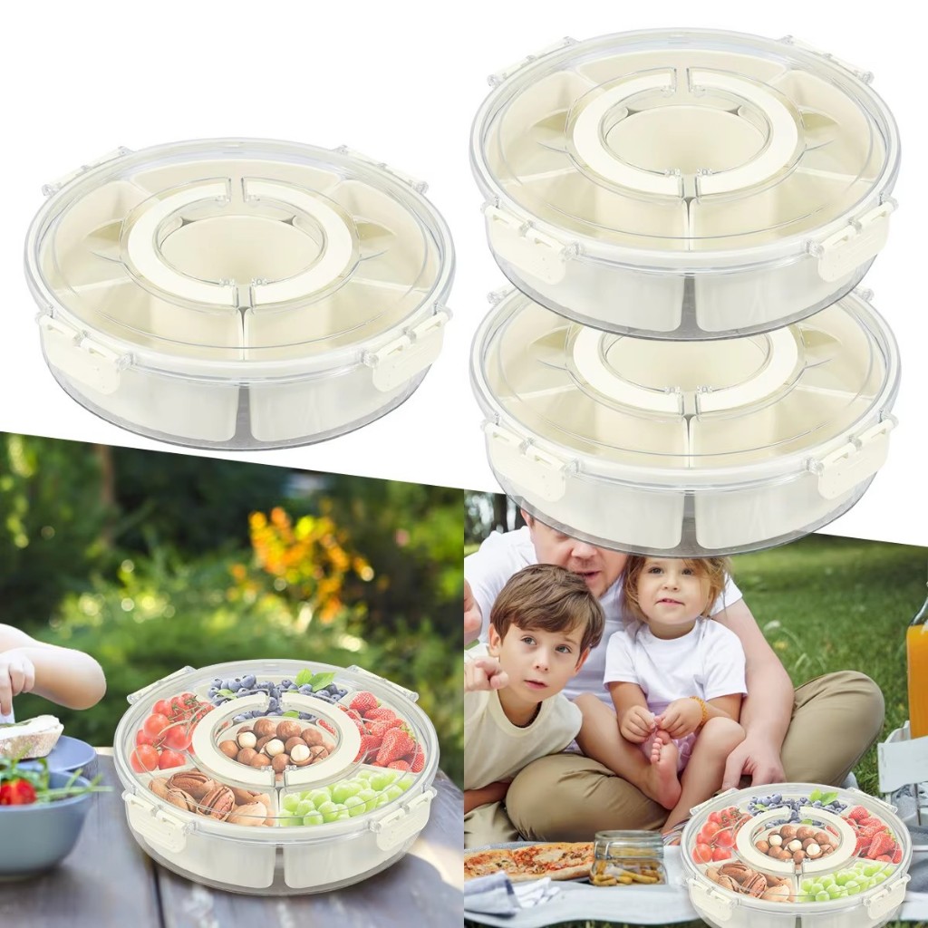 Divideds Serving Tray with Lid Handle Portable Snack Platters Kitchen ...