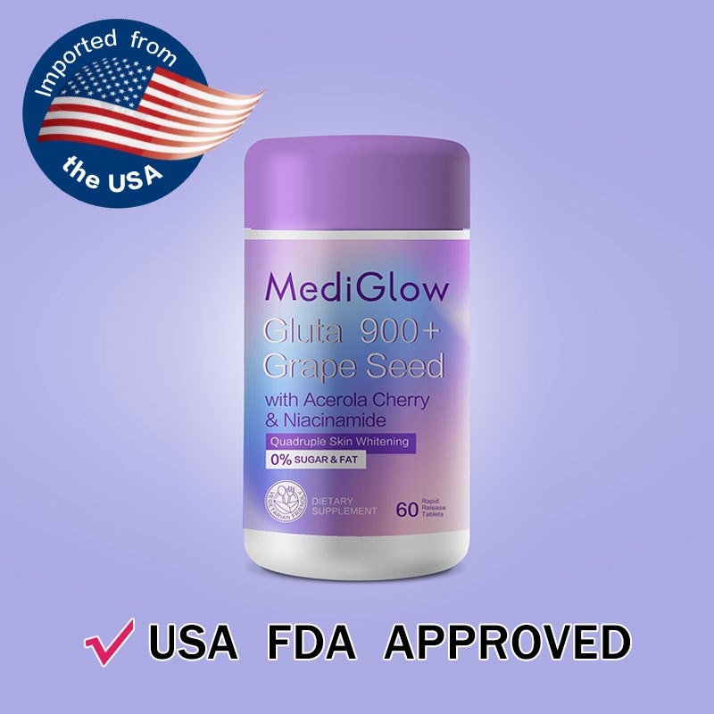 USA】MediGlow Gluta 900+ Grape Seed with Acerola Cherry & Niacinamide Supplement, 60 capsules, brightening & antioxidant, Oral Whitening Injection, Deeply combating melanin,glutathione collagen glow