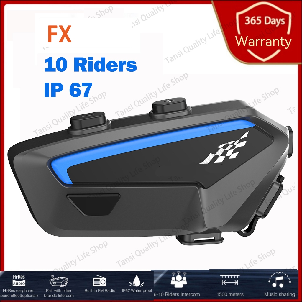 FX Motorcycle Intercom 10 Riders 1500M Bluetooth 5.0 Music Sharing ...
