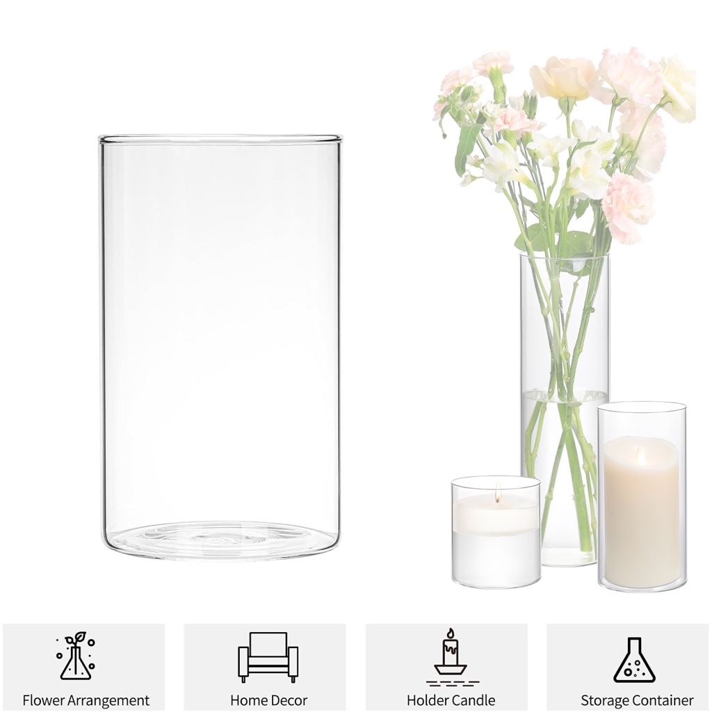 Hurricane Glass Cylinder Vases Flower Vases Glass Candle Holder for ...